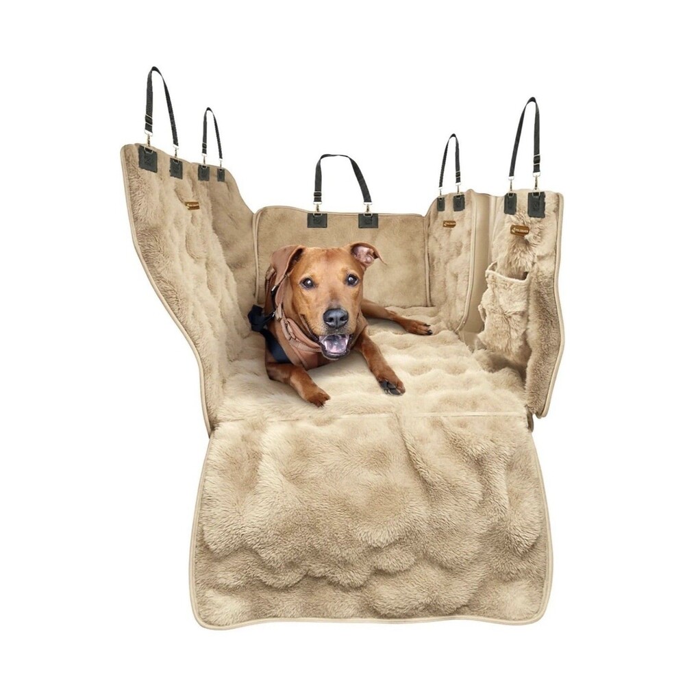 PELSBARN Luxurious Faux Fur Full Back-Seat Dog Pet Car Seat Cover Large